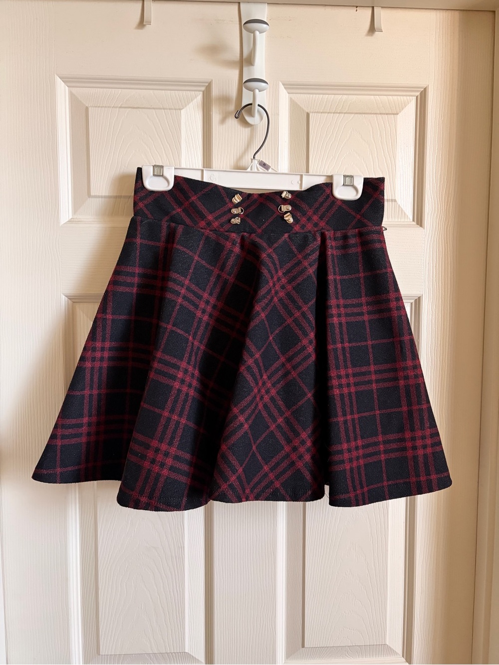 Plaid Black and Burgundy Flared Skirt